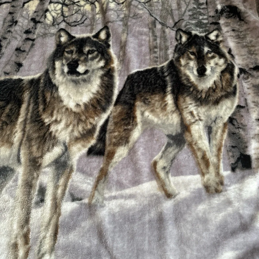 Vintage  AL AGNEW Renegades Wolf Pack Winter Forest Birch Throw Blanket Fleece